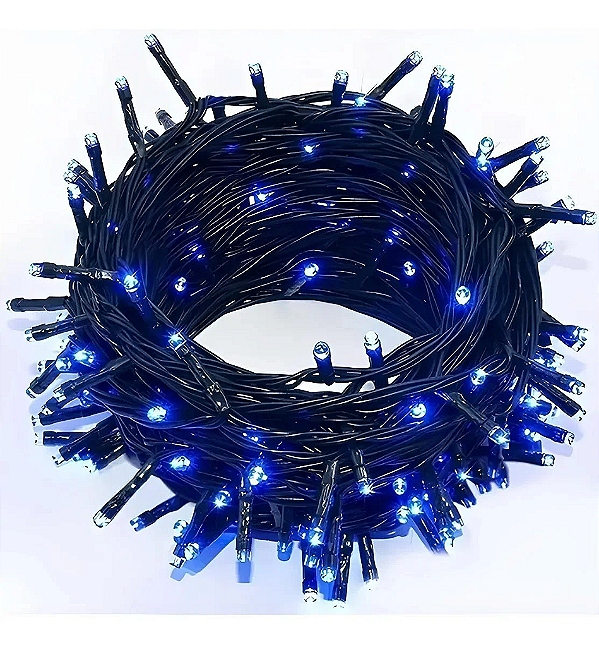 Pisca de Natal 100 Leds Azul 8 Funções 10 Metros fio verde 220V.
