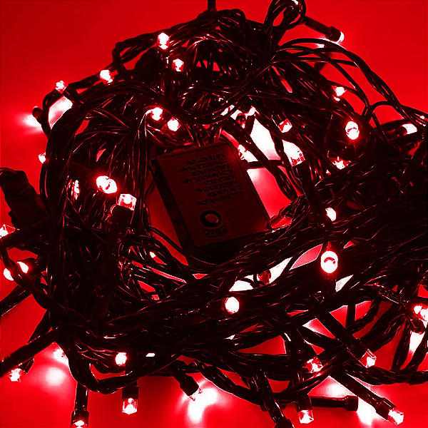Pisca de Natal 100 Leds Vermelho 8 Funções 10 Metros fio verde 127V.