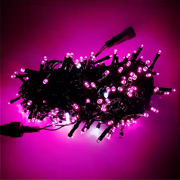 Pisca de Natal 100 Leds Pink 8 Funções fio verde conector macho e fêmea 10 Metros 220V.