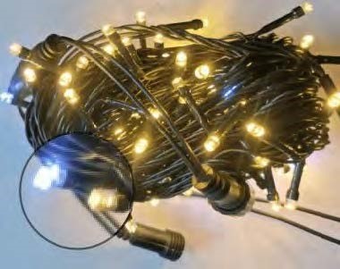 Pisca de Natal 300 Leds Branco Quente 8 Funções fio Ø1.8mm verde com 45 flash branco IP65, conector macho e fêmea 30 Metros 220V.