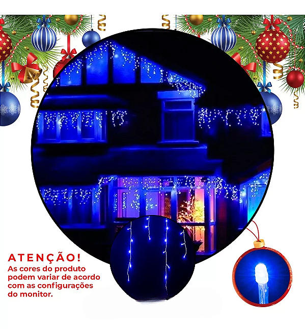 Cascata De Natal 400 LEDS Azul Fixa fio Branco 8,0m 220V.