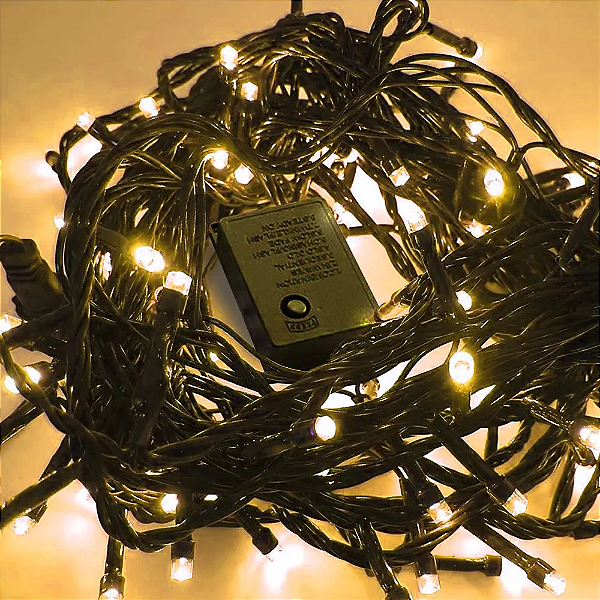 KIT 100 Pisca de Natal 50 Leds branco quente 8 Funções 5 Metros fio verde bivolt.
