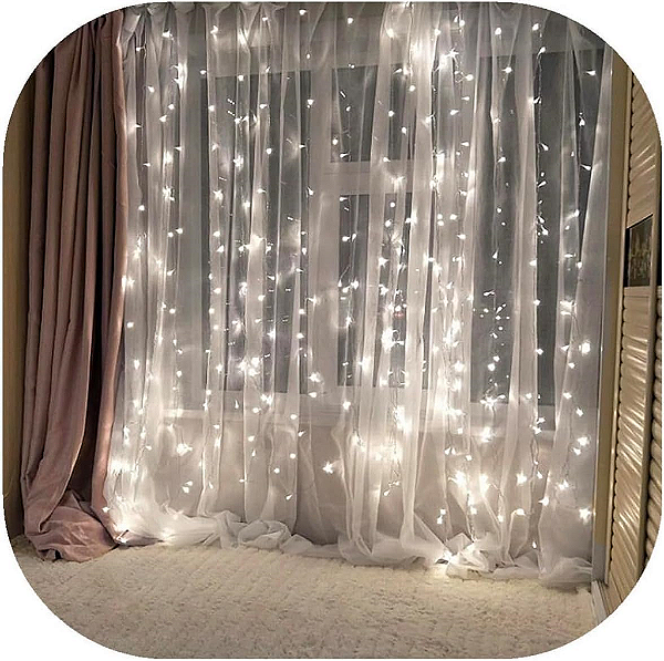 Cortina com 320 LEDs Branco Frio 3mx2m Multi Funcional 127V.