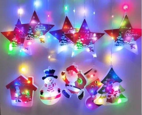 Cascata com 135 LEDs Colorido fio de fada PVC figuras natalinas 3 metros bivolt.