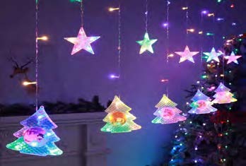 Cascata com 110 LEDs Estrela com estrela e estrela com árvore ambas 9 colorido e 9 branco quente 2,5 metros bivolt.