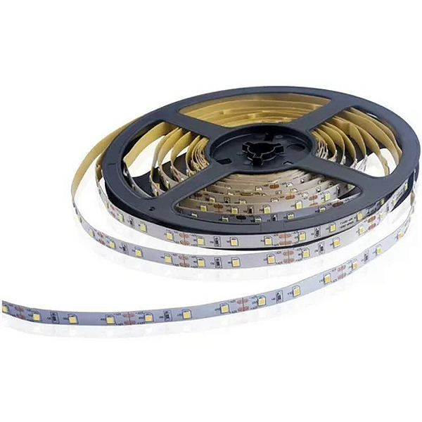 Fita LED 4,8W/M 24W 12V 5 metros IP20 6500K branco frio.