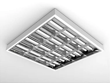 Luminária de sobrepor alto rendimento com aletas planas brancas para 2 lâmpadas T5 28/54W 120cm.