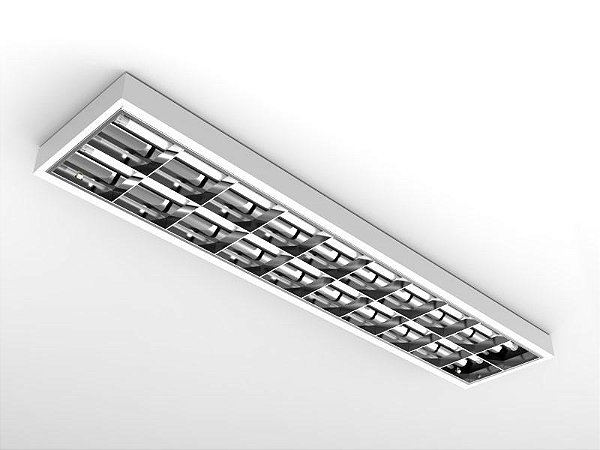 Luminária de sobrepor alto rendimento com aletas parabólicas duplas para 2 lâmpadas T5 14/24W 60cm.