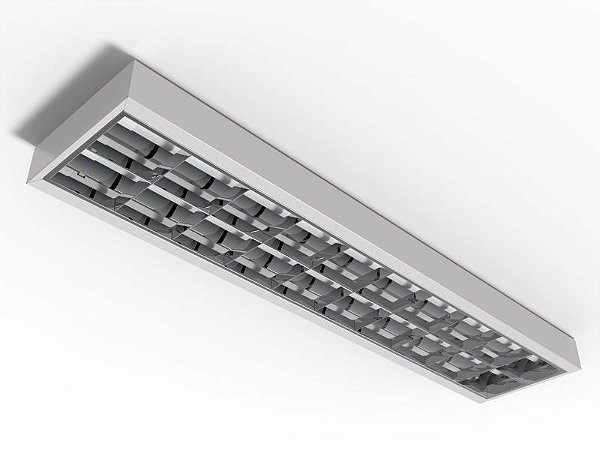 Luminária de sobrepor alto rendimento com aletas parabólicas duplas para 2 lâmpadas 9/10W 60cm.