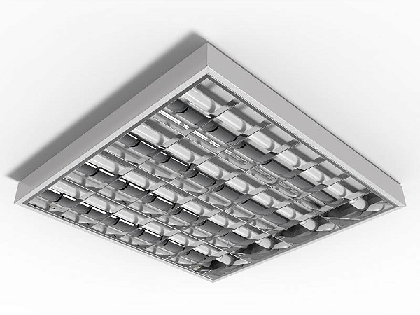 Luminária de sobrepor alto rendimento com aletas parabólicas duplas para 4 lâmpadas 9/10W 60cm.