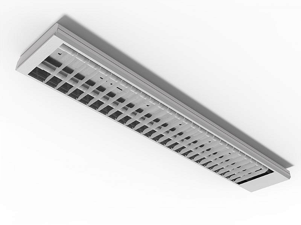Luminária de sobrepor com grades em aletas brancas para 2 lâmpadas 18/20W 120cm.