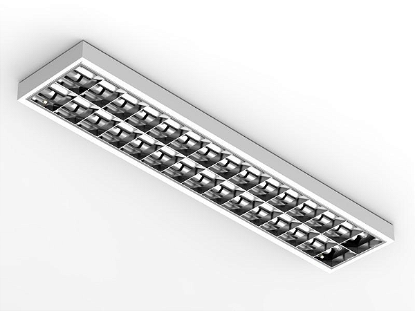 Luminária de sobrepor alto rendimento com aletas parabólicas duplas para 2 lâmpadas T5 14/24W 60cm.