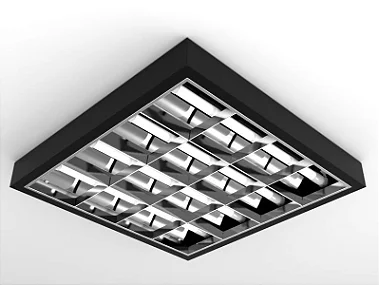 Luminária de sobrepor preta alto rendimento com aletas parabólicas duplas para 4 lâmpadas 9/10W 60cm.