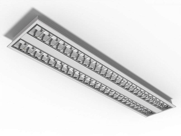 Luminária de embutir alto rendimento com aletas parabólicas duplas para 2 lâmpadas 18/20W 120cm.