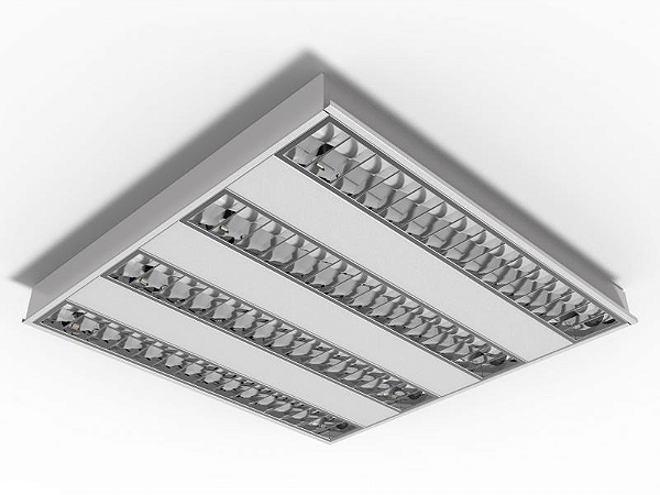 Luminária de embutir alto rendimento com aletas parabólicas duplas para 4 lâmpadas 9/10W 60cm.