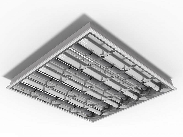 Luminária de embutir alto rendimento com aletas parabólicas duplas para 4 lâmpadas 9/10W 60cm.
