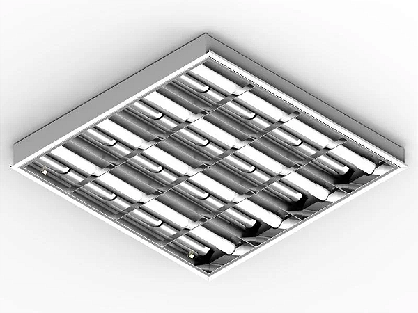 Luminária de embutir alto rendimento com aletas parabólicas duplas para 4 lâmpadas 9/10W 60cm.