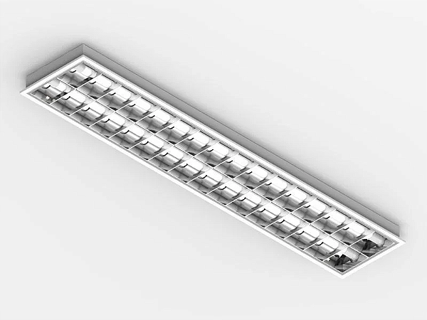 Luminária de embutir alto rendimento com aletas parabólicas duplas para 1 lâmpada 9/10W 60cm.