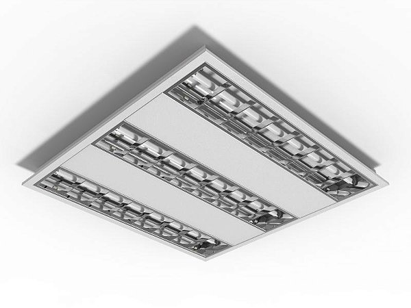 Luminária de embutir alto rendimento com aletas parabólicas duplas para 3 lâmpadas T5 14/24W 60cm.