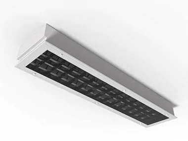 Luminária de embutir alto rendimento com aletas parabólicas duplas fechada com difusor para 2 lâmpadas 9/10W 60cm.