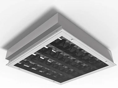 Luminária de embutir alto rendimento com aletas parabólicas duplas fechada com difusor para 4 lâmpadas 9/10W 60cm.