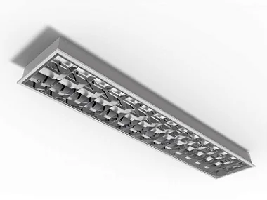 Luminária de embutir alto rendimento com aletas parabólicas duplas para 2 lâmpadas 9/10W 60cm.