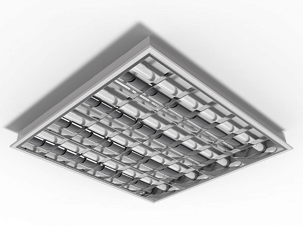 Luminária de embutir alto rendimento com aletas parabólicas duplas para 4 lâmpadas 9/10W 60cm.