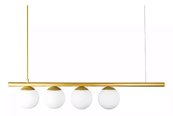 Pendente com 4 globos Moon 15x80x12cm Aluminio dourado e Vidro.
