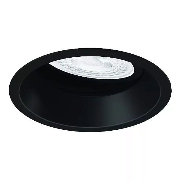 Embutido Microborda preto fosco Nya Redondo Facho Orientável Dicroica PAR16 Ø7,4x8,1cm Alumínio.