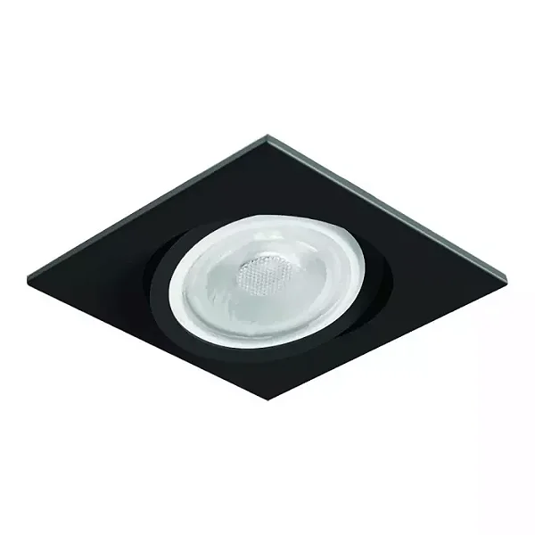 Spot de Embutir Nuru Quadrado Facho Orientável PAR20 10,7x10,7x11cm Alumínio Preto Acetinado.