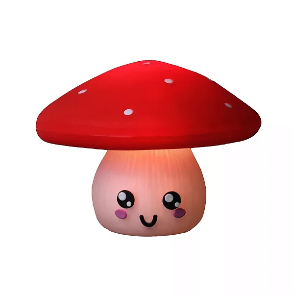 Luminária Cogumelo Kawaii Ø28x22cm Polietileno Vermelho e Branco.