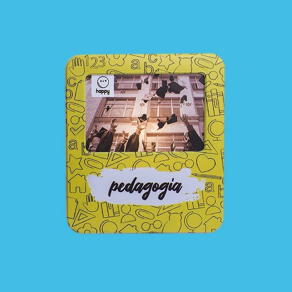 Luminária Porta Retrato Profissão Pedagogia 22,5x19,5x8cm Polietileno Amarelo, Preto e Branco.