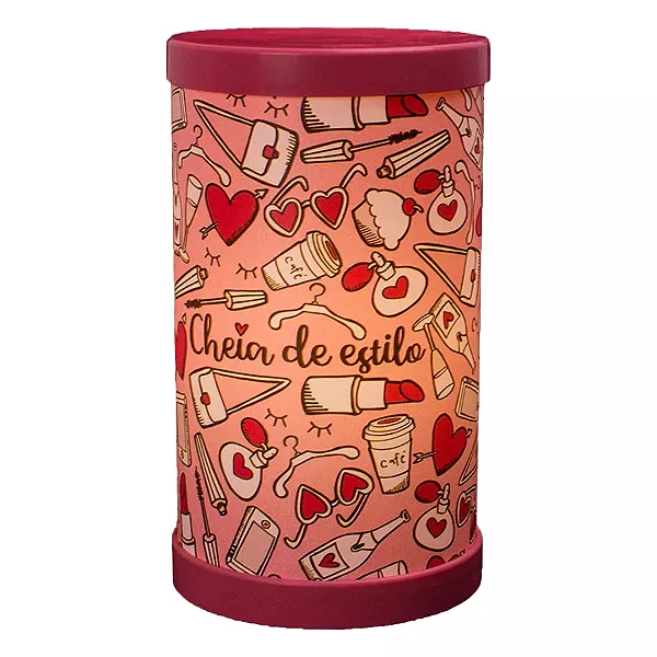 Luminária de Mesa Lumi Cheia de Charme 27xØ14,5cm Polipropileno Rosa.