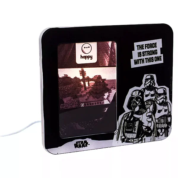 Luminária Porta Retrato Star Wars Force is Strong 22,5x19,5x8cm Polietileno Preto e Branco.