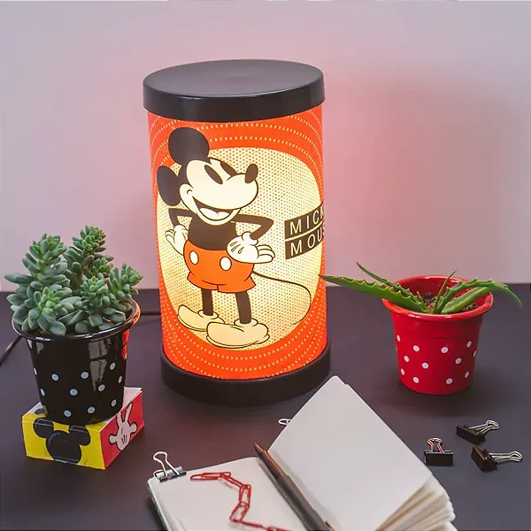 Luminária de Mesa Lumi Mickey Mouse 27xØ14,5cm Polipropileno Vermelho, Branco e Preto.