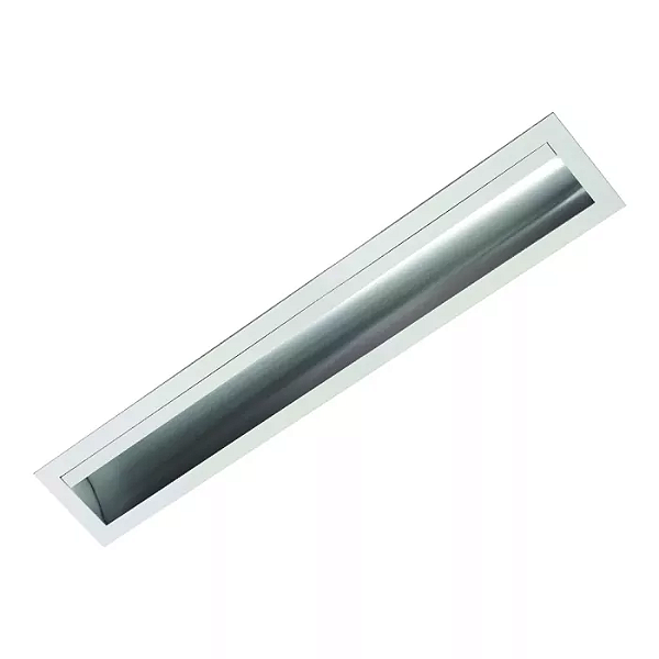 Luminária de Embutir LED aba linear com iluminação assimétrica Wamba Retangular 4000K 17,9W Bivolt 61,8x10x3,2cm Corpo Branco Fosco e Refletor Anodizado Acetinado.