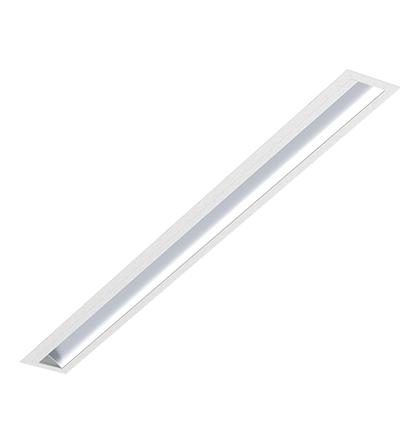 Luminária de Embutir LED aba linear com iluminação assimétrica Wamba Retangular 4000K 36,2W Bivolt 117x10x3,2cm Corpo Branco Fosco e Refletor Anodizado Acetinado.
