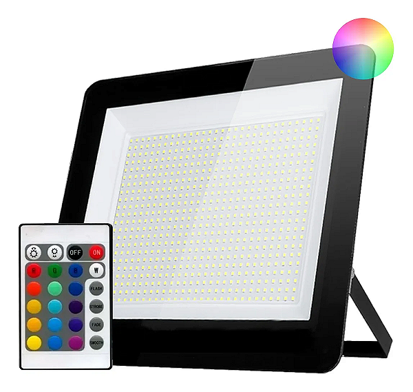 Refletor LED 400w Holofote RGB SMD Colorido Com Controle IP67.
