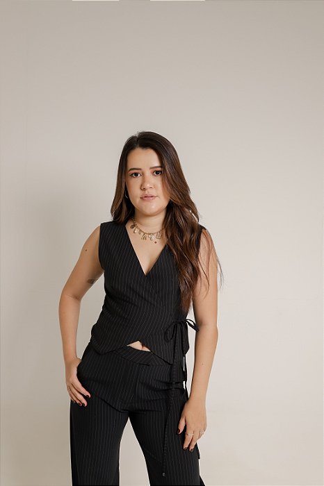 Blusa Diamante - Risca de Giz Preta