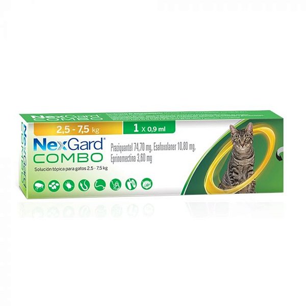 Nexgard Combo Antipulgas, Sarna e Vermes para Gatos de 2,5 a 7,5 kg 0,9 ml