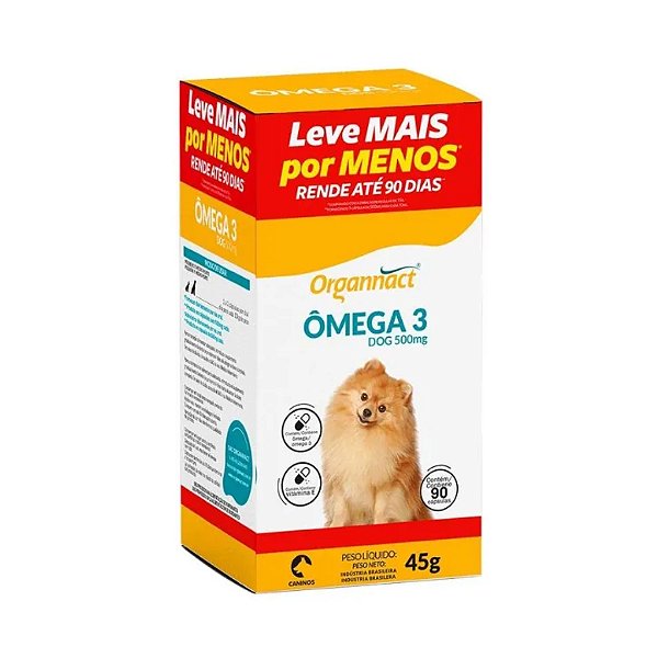Ômega 3 Dog 500mg para Cães Organnact 90 cápsulas