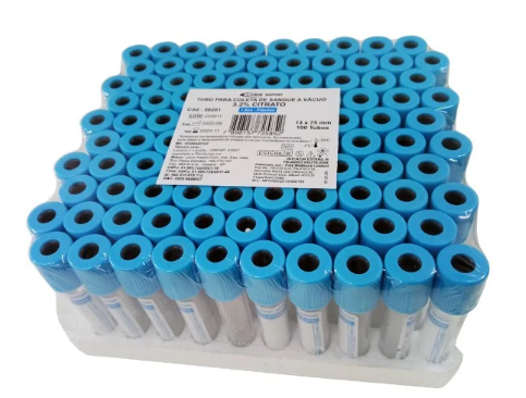 TUBO PARA COLETA DE SANGUE AZUL A VACUO 3.2% CITRATO PAREDE DUPLA 1,8ML C/100 UNIDADES - LABOR IMPORT