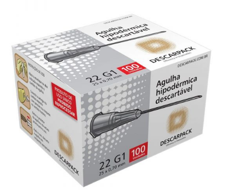 AGULHA HIPODERMICA 25 X 07 CX C/100 UNIDADES- DESCARPACK