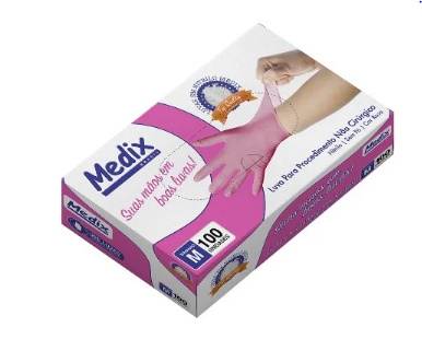 LUVA NITRILICA S/ PO ROSA PROCEDIMENTO NAO CIRURGICO C/100 UNIDADES TAM P - MEDIX