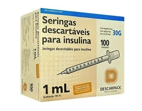 SERINGA INSULINA 1ML C/AGULHA 08x0,30 CX C/100 UNIDADES - DESCARPACK
