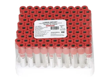 TUBO PARA COLETA DE SANGUE VERMELHO SILICONIZADO SECO A VACUO 4ML PLAST C/100 UNIDADES – LABOR IMPORT