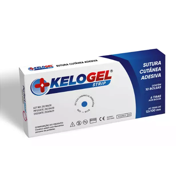STRIP SUTURA CUTÂNEA ADESIVA COM 60 TIRAS 12MM x 100MM - KELOGEL