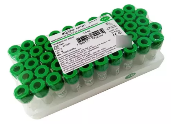 MINI TUBO PARA COLETA DE SANGUE VERDE HEPARINA DE SODIO 0.5ml C/50 UNIDADES - LABOR IMPORT (VAL: 06/2026)