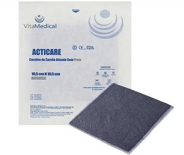 CURATIVO DE CARVÃO ATIVADO COM PRATA 10,5CM X 10,5 CM- ACTICARE AG