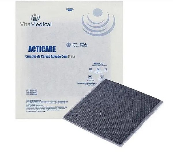 CURATIVO DE CARVÃO ATIVADO COM PRATA 10CM X 19,5CM ACTICARE AG